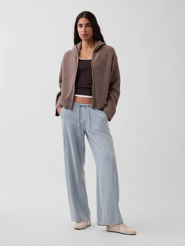 CashSoft oversized hettegenser med glidelås og shaker-mønster