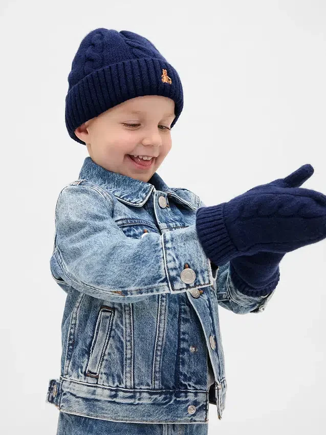 CashSoft-sett med strikket lue og votter for Baby og Småbarn