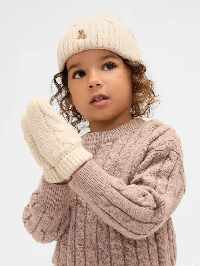 CashSoft-sett med strikket lue og votter for Baby og Småbarn