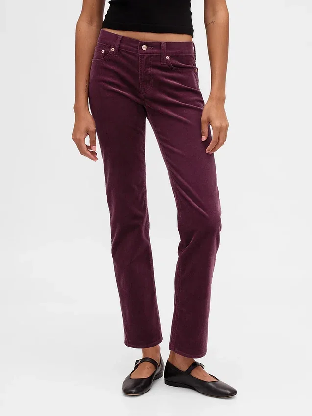 Corduroy-bukser med lav midje i 90-tallsstil, slank og rett passform