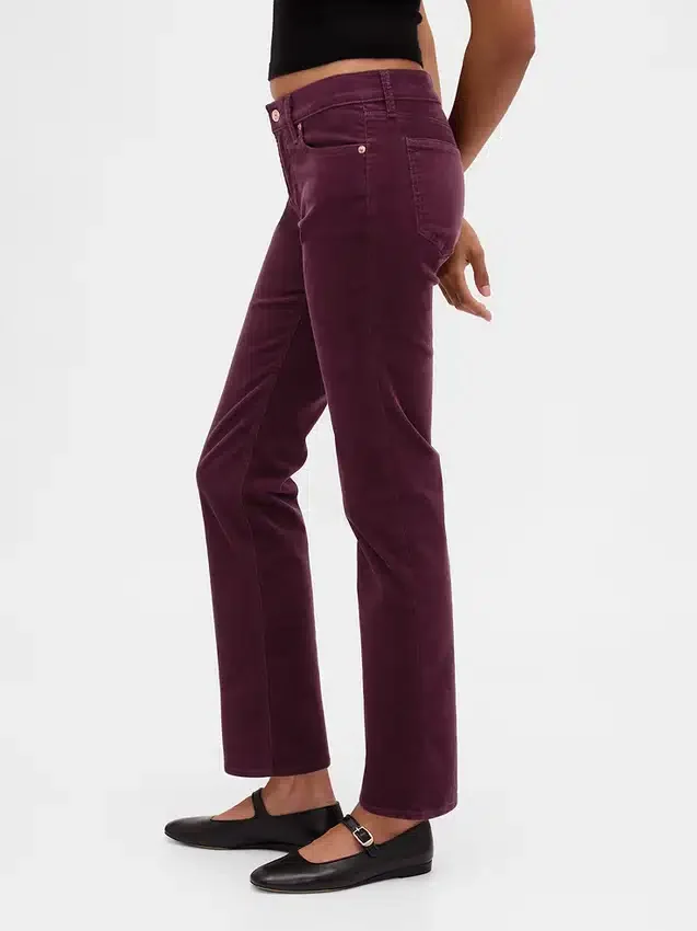 Corduroy-bukser med lav midje i 90-tallsstil, slank og rett passform