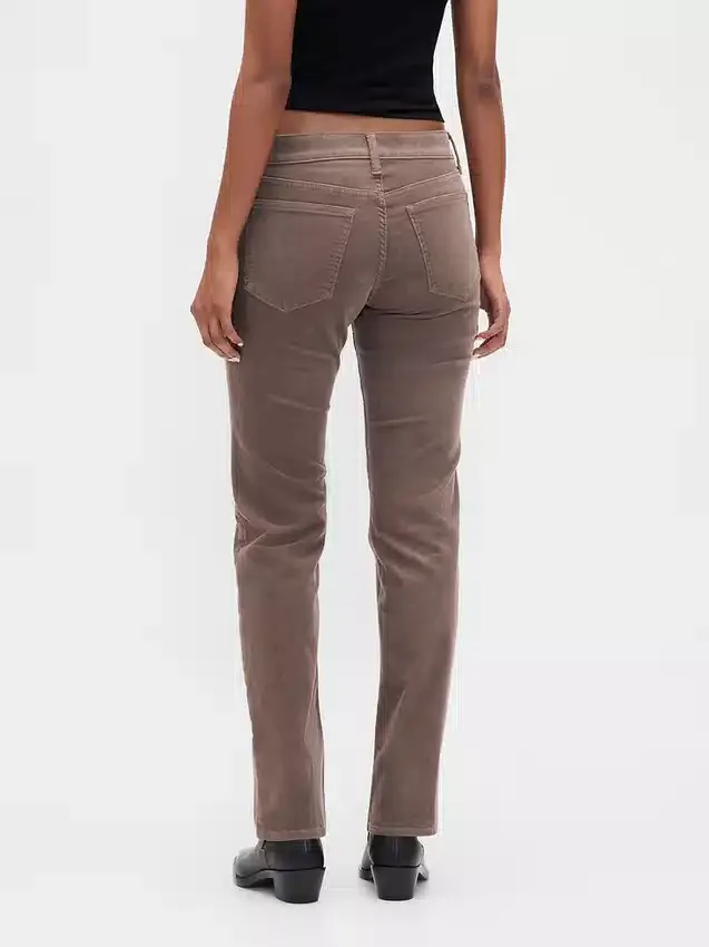 Corduroy-bukser med lav midje i 90-tallsstil, slank og rett passform