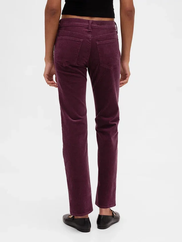 Corduroy-bukser med lav midje i 90-tallsstil, slank og rett passform