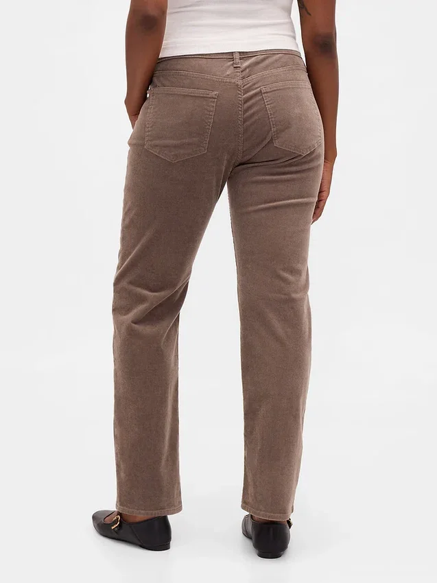 Corduroy-bukser med lav midje i 90-tallsstil, slank og rett passform