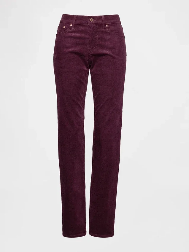 Corduroy-bukser med lav midje i 90-tallsstil, slank og rett passform