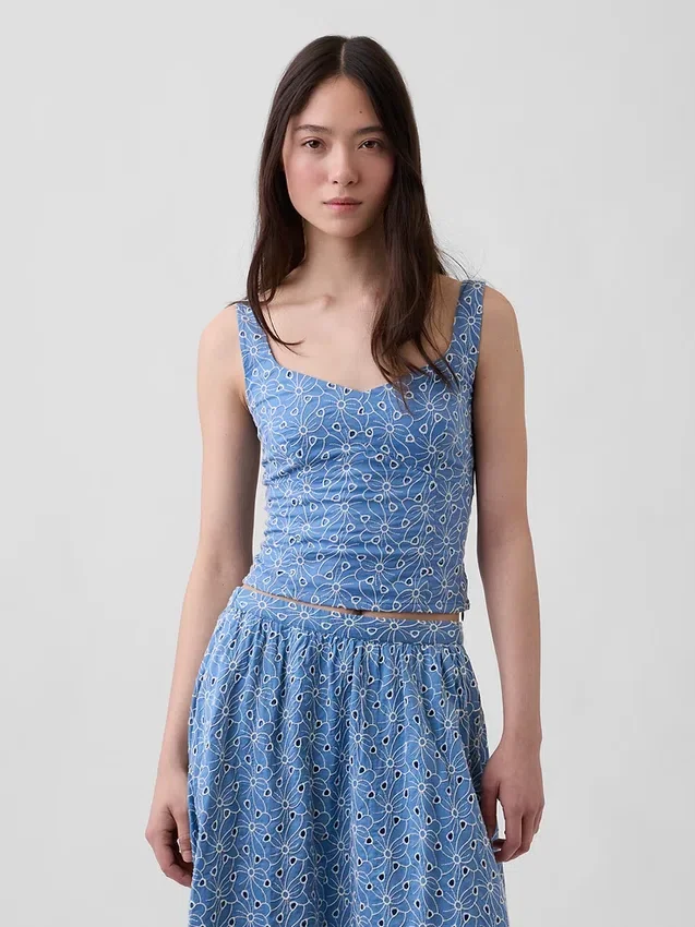Crop-bustier-top med hullmønster