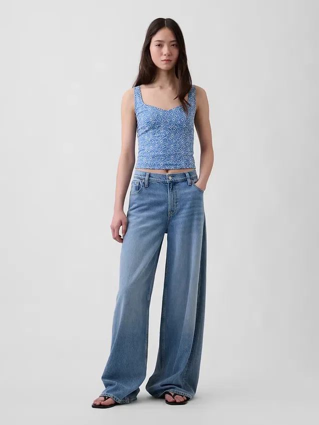 Crop-bustier-top med hullmønster