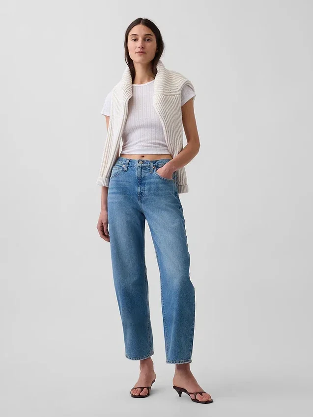 Crop-jeans med høy midje og vid ben