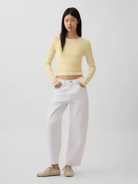 Crop-jeans med høy midje og vid ben