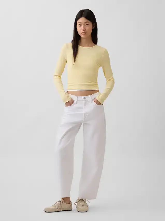Crop-jeans med høy midje og vid ben