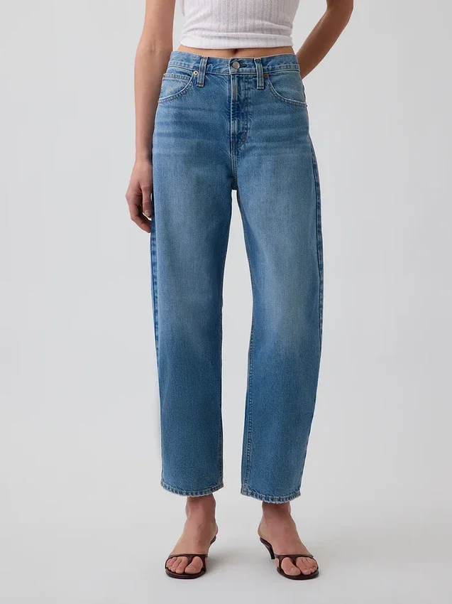 Crop-jeans med høy midje og vid ben