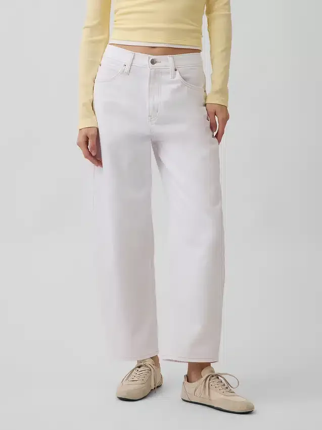 Crop-jeans med høy midje og vid ben