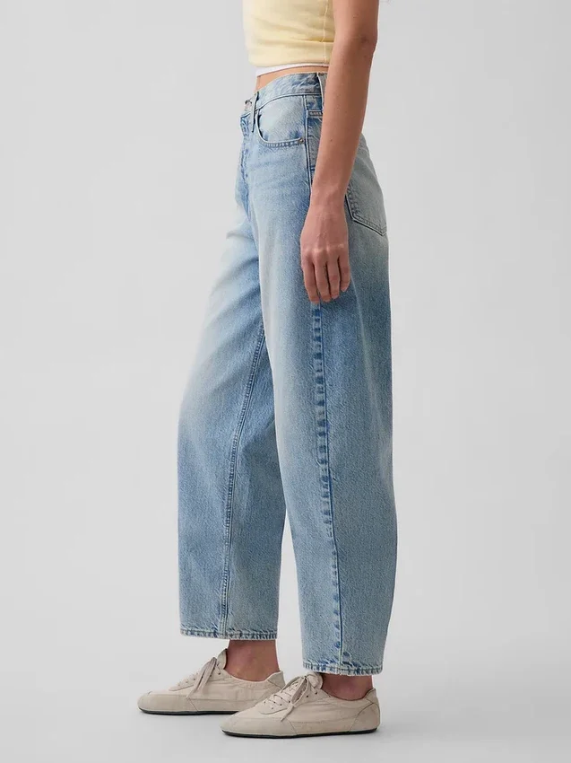 Crop-jeans med høy midje og vid ben