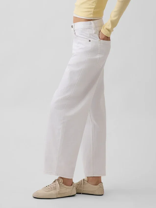 Crop-jeans med høy midje og vid ben