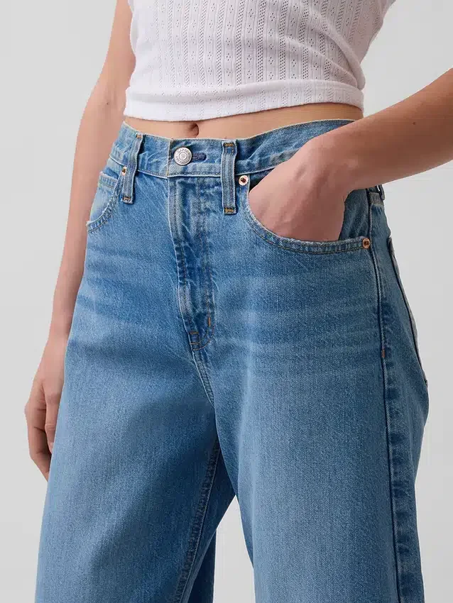 Crop-jeans med høy midje og vid ben
