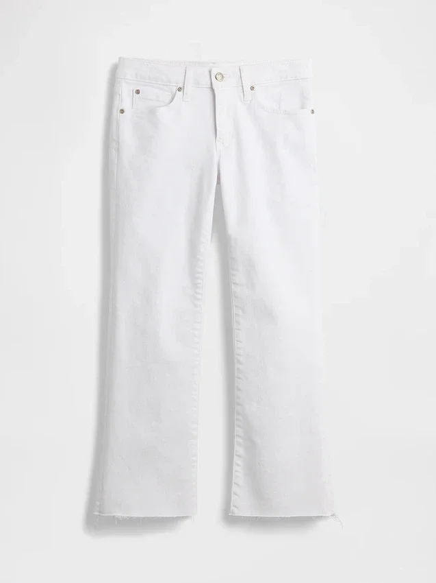 Crop-jeans med lav midje, lang og slank passform