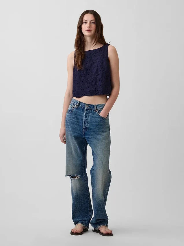 Crop-tanktop med hullmønster