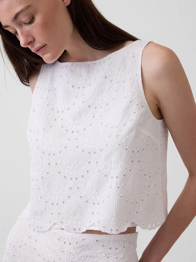 Crop-tanktop med hullmønster