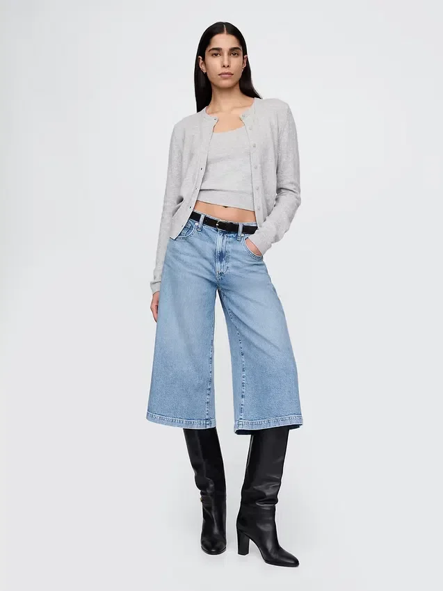 Culotte-Jeans med høy midje