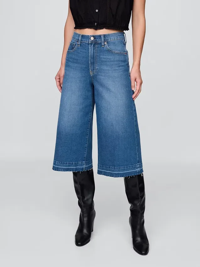 Culotte-Jeans med høy midje