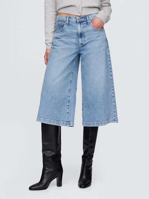 Culotte-Jeans med høy midje