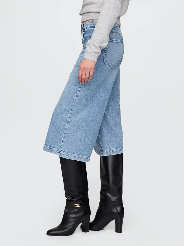 Culotte-Jeans med høy midje