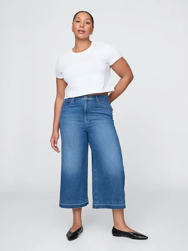 Culotte-Jeans med høy midje