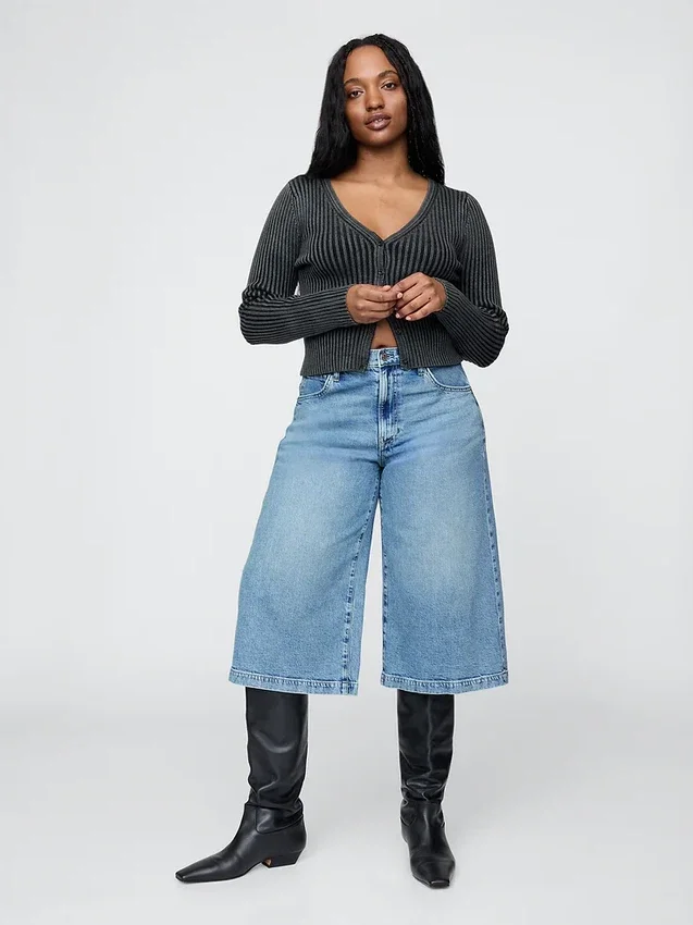 Culotte-Jeans med høy midje