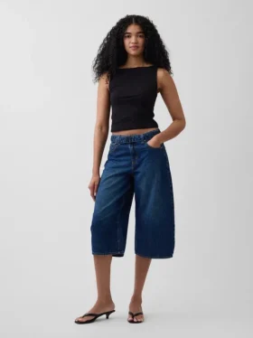 Culotte-jeans med høy midje og belte