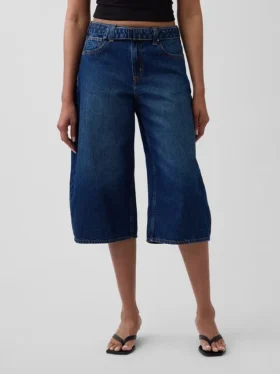Culotte-jeans med høy midje og belte