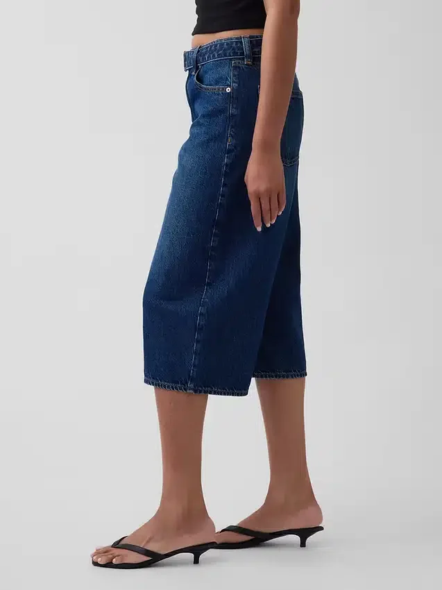 Culotte-jeans med høy midje og belte