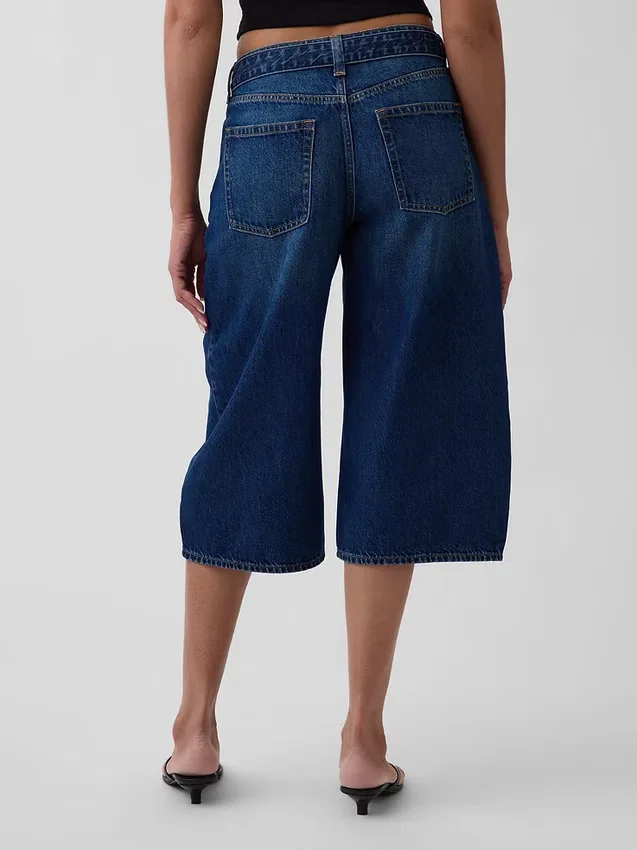 Culotte-jeans med høy midje og belte