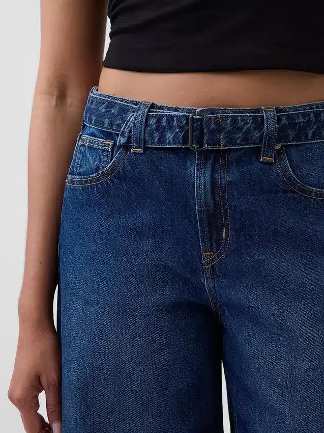 Culotte-jeans med høy midje og belte
