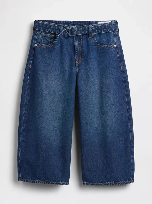 Culotte-jeans med høy midje og belte