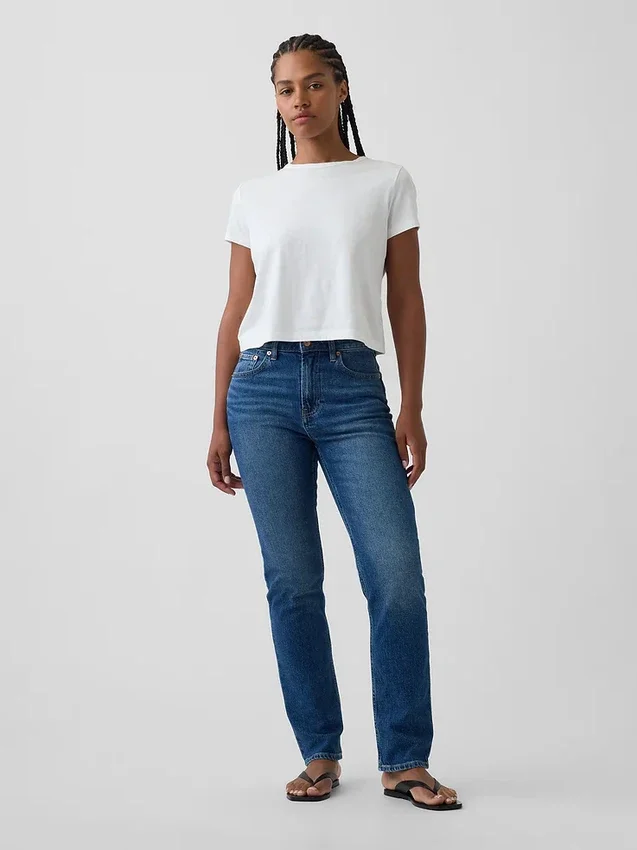 Curvy høyt liv '90-talls slanke, rette Jeans