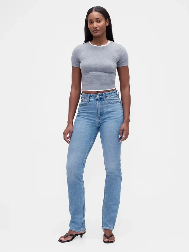 Curvy høyt liv '90-talls slanke, rette Jeans