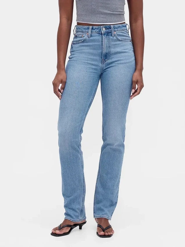 Curvy høyt liv '90-talls slanke, rette Jeans