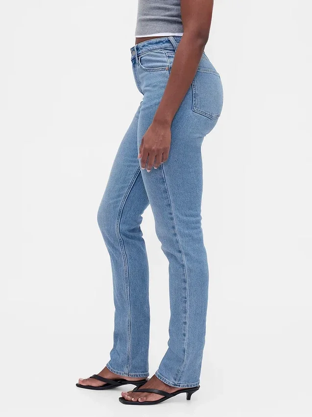 Curvy høyt liv '90-talls slanke, rette Jeans