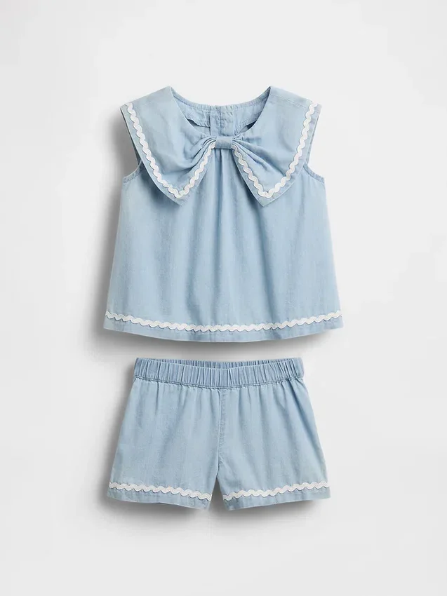 Denim-antrekk med sløyfe for Baby og Småbarn