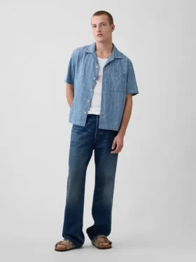 Denim-dobby-resortskjorte