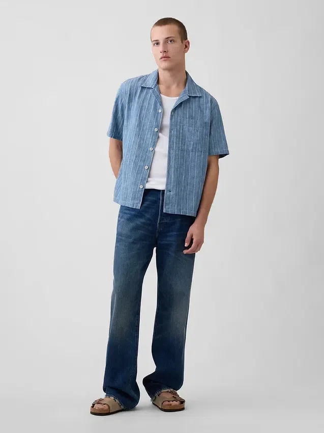 Denim-dobby-resortskjorte