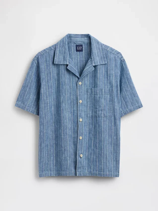 Denim-dobby-resortskjorte