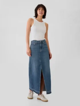 Denim-maxi-skjørt