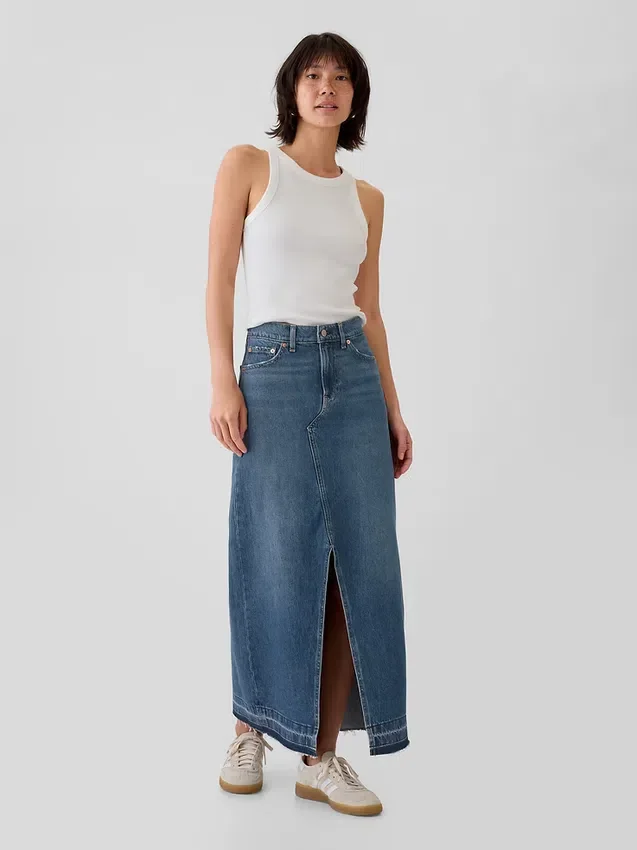 Denim-maxi-skjørt