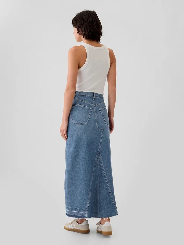 Denim-maxi-skjørt