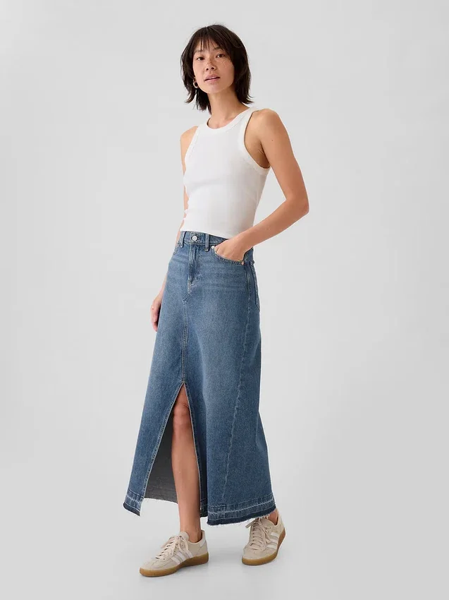 Denim-maxi-skjørt