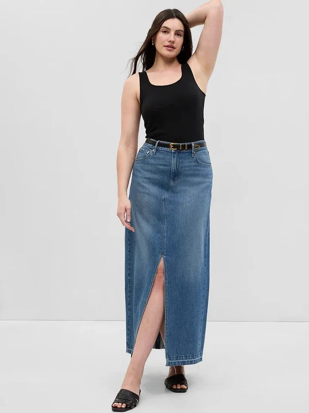 Denim-maxi-skjørt