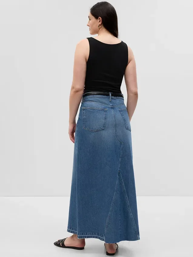 Denim-maxi-skjørt