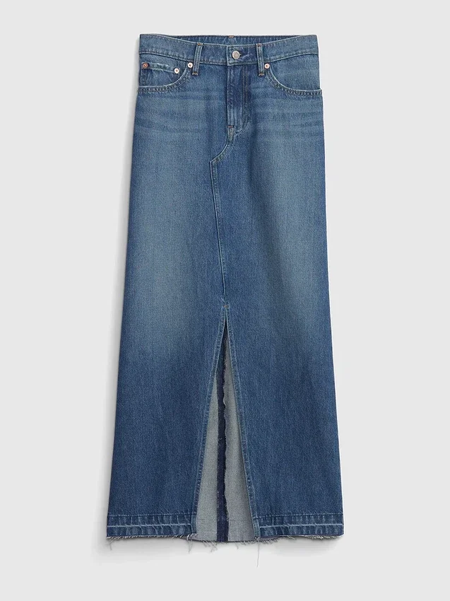 Denim-maxi-skjørt