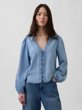 Denim-top med puffermmer